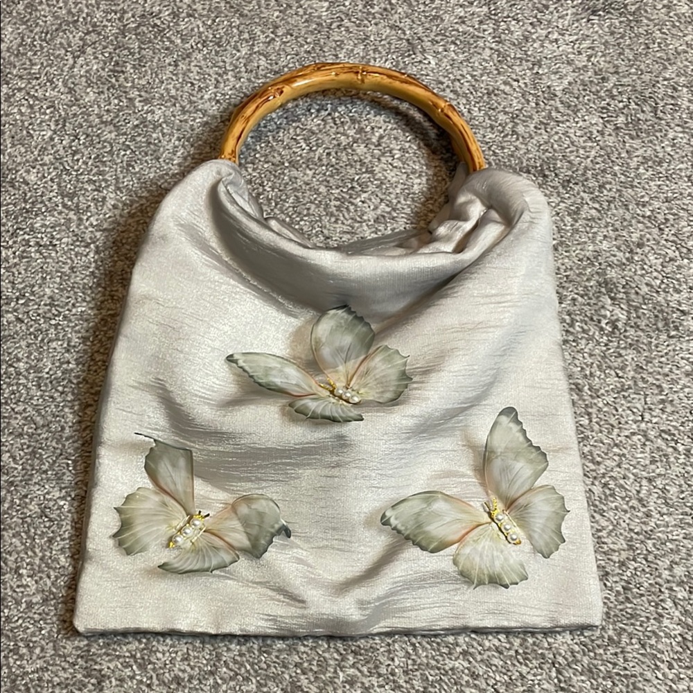 Silky Silver Butterfly Handbag